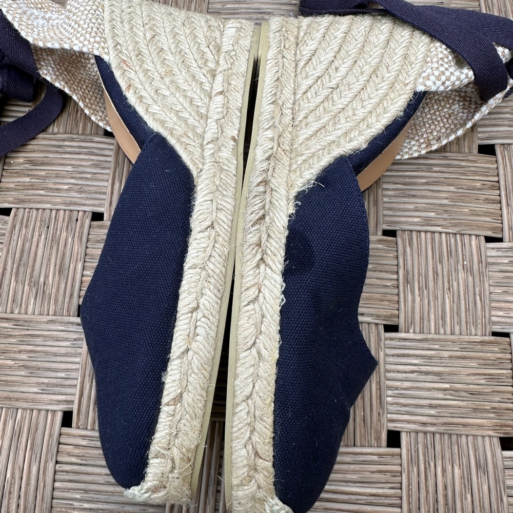 NWOB Castaner Espadrille Wedges Navy/Tan 3” heel front platform - Picture 11 of 11